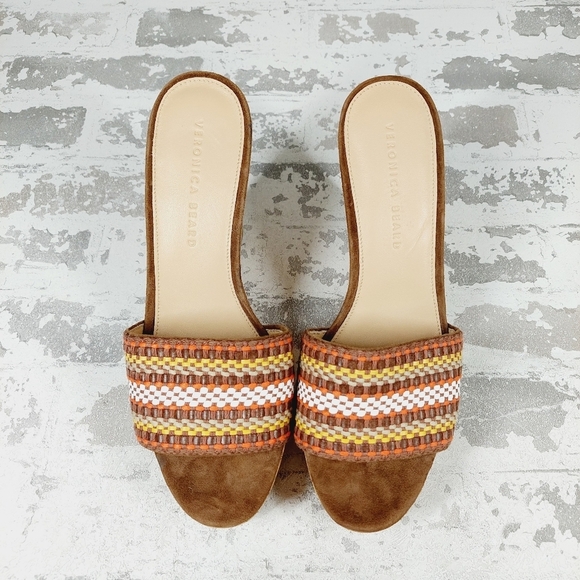 New Veronica Beard Dali Multi Woven Raffia Leather Cork Wedge Sandals K729 - Picture 10 of 11